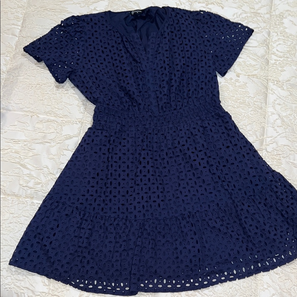 Elegant Navy Eyelet Mini Dress